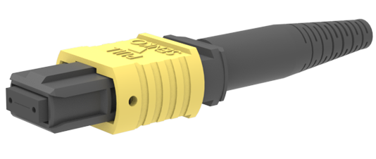 A yellow and black MPO multi-fiber connector